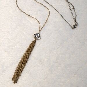 Vintage Rock Box Goldtone Rhinestone/Tassel Pendant Necklace